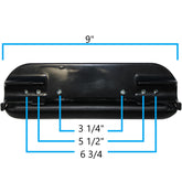 Back view of the Wheelchair Armrest Pad / Waterfall Desk Length in Vinyl (9 inch) showing mounting hole dimensions